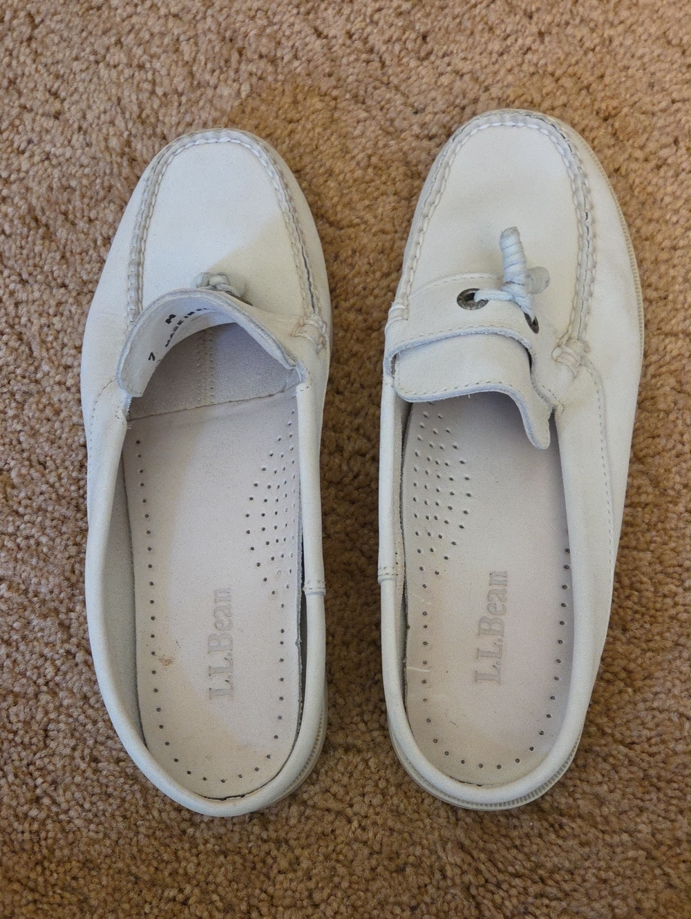 L.L. Bean Women's White Leather Moccasin Boat Shoes